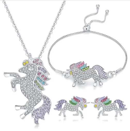 PinkSheep Unicorn Rainbow Purse Jewelry Set for Kids Girl 9PC Unicorn Clip-on Earring Unicorn Necklace Bracelet Bag Backpacks Little Girl Jewelry Accessories