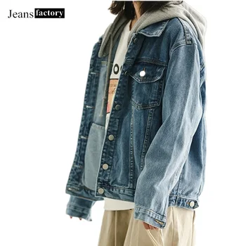 

Hooded denim jacket women jeans jacket Loose outerwear female Korean clothes jean coat streetwear Vintage casaco feminino new