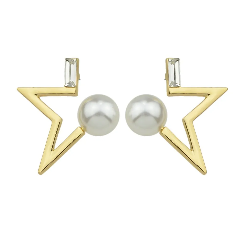New Fashion Gold-Color Silver Color Geometric Punk Earrings Simulated Pearl Star Stud for Women Accessories | Украшения и