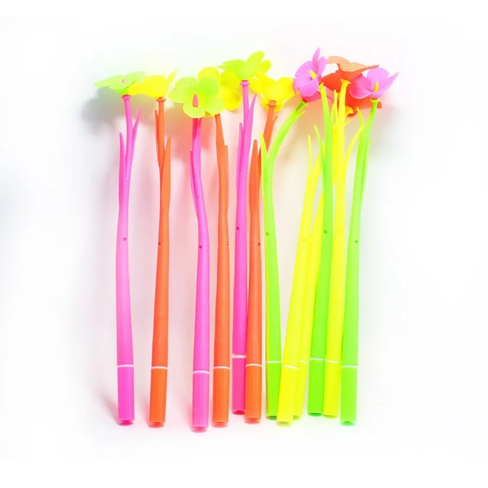 

BP4PCS Cute Plant Flowers Soft Silicone Gel Pen for Writing Office School Supplies Black Ink 0.38MM Korean Stationery WJ-ZXB2