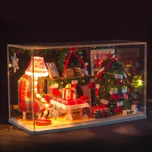 DIY 3D Деревянный кукольный домик Рождественский домик Модель комплект и чехол и светодиодный светильник мебель ручной работы кукольный дом