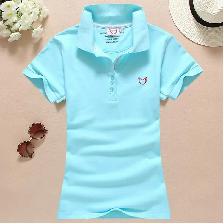 Размер S-4XL, женская рубашка поло, весна-лето, Хлопковая женская футболка с коротким рукавом, женская футболка с отложным воротником и вышивкой, однотонное поло y45 - Цвет: as picture