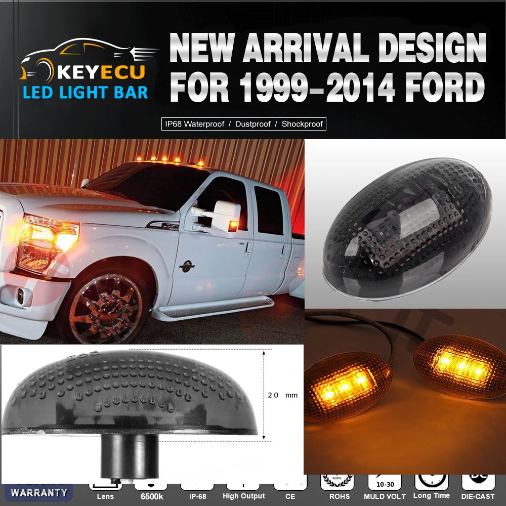 Keyecu 2x Smoked Lens Amber Led Fender Bed Side Marker Lights Assembly