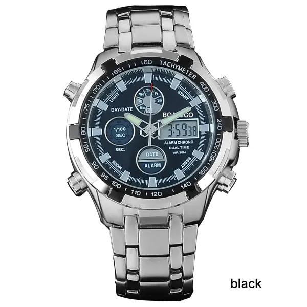 BOAMIGO мужские часы брендовые Роскошные военные часы мужские спортивные часы с хронографом золотые Цифровые кварцевые мужские наручные часы - Цвет: Черный