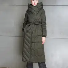 Новое поступление длинный рукав с капюшоном зимний пуховик длинный дизайн тонкий размера плюс женский белый пуховик