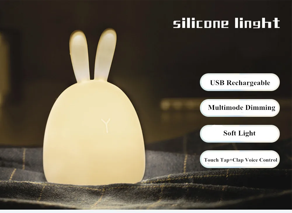 SuperNight Rabbit LED Night Light Vibration Touch Sensor Colorful USB Silicone Bunny Bedside Table Lamp for Children Kids Baby (14)
