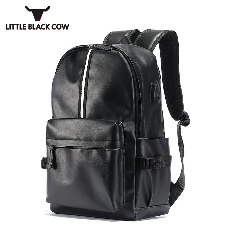 

Mens Casual Solid Black Pu Leather Backpack Top Brand Travel Laptop Backpacks Harajuku Teenager School Bag Mochilas Escolares