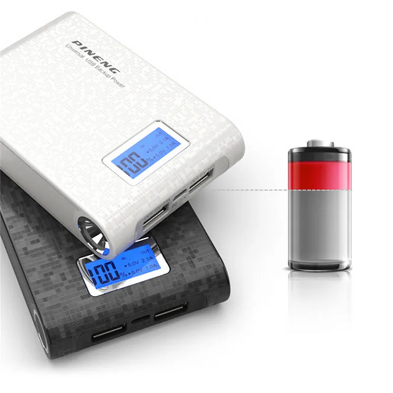 10000mAh Original Pineng Power Bank Portable Charger 2USB Port LED Powerbank for Emergency Charging for IOS