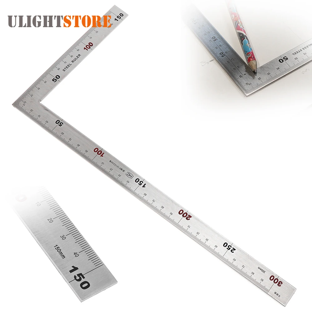 Right Angle Ruler Stainless Steel 150 x 300mm 90 Degree Angle Metric Ruler Measurement Tool Right Angle Ruler Stainless Steel 150 x 300mm 90 Degree Angle Metric Ruler Measurement Tool
