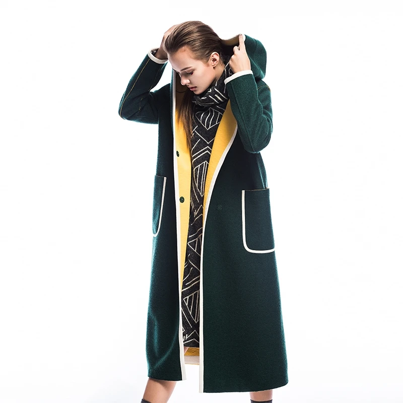

Faye's store original design new arrival 2018 casual loose long hooded thin wool coat women