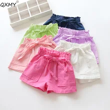 Летние шорты для маленьких мальчиков и девочек хлопковые и льняные шорты ярких цветов для детей, Пляжные штаны для маленьких мальчиков детская одежда От 2 до 10 лет