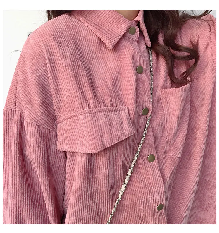 Tanie 2019 nowych moda kobieta sztruksowa kurtka koszulka solid pojedyncze piersi skręcić w dół kołnierz z długim rękawem kieszeń przycisk Feminina T8D501Z