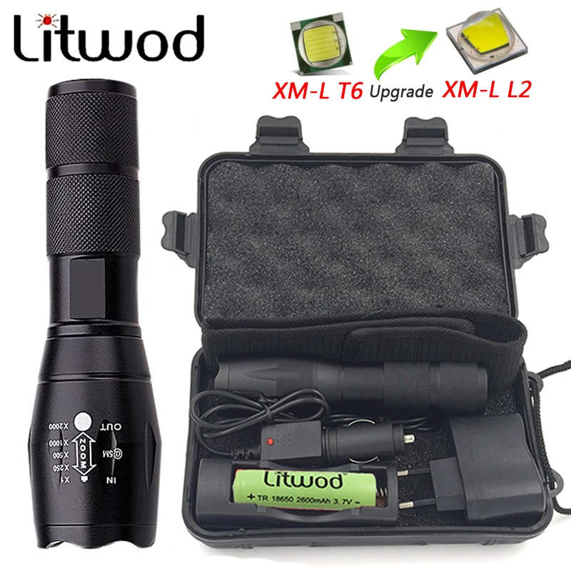 

litwod Z10 portable light A100 LED Flashlight waterproof Torch search lantern 5 Modes Zoomable 4000LM XML L2 run time 10 hours
