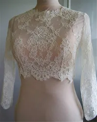 Hot Sale Bridal Wraps Modest Lace Long Sleeves Wedding Bolero Wedding Accessories Custom Made Sheer Lace Top for Brides