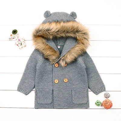 CieiK/пальто с меховым капюшоном для младенцев; вязаные свитера для малышей; куртка для новорожденных мальчиков и девочек; Новинка года; Весенняя детская верхняя одежда; детская одежда - Цвет: HD82D328