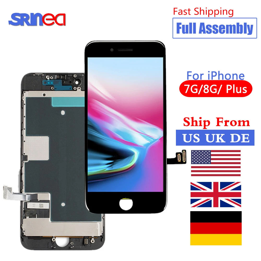 

Full Assembly LCD For iPhone 7 8 Plus 7Plus 8Plus Touch Screen Replacement Lens Pantalla With Front Camera Ship From US UK DE CN
