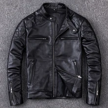 Chaqueta de cuero genuino para hombre, abrigo de talla grande, negro, Delgado, de piel de vaca, nuevo estilo, envío gratis