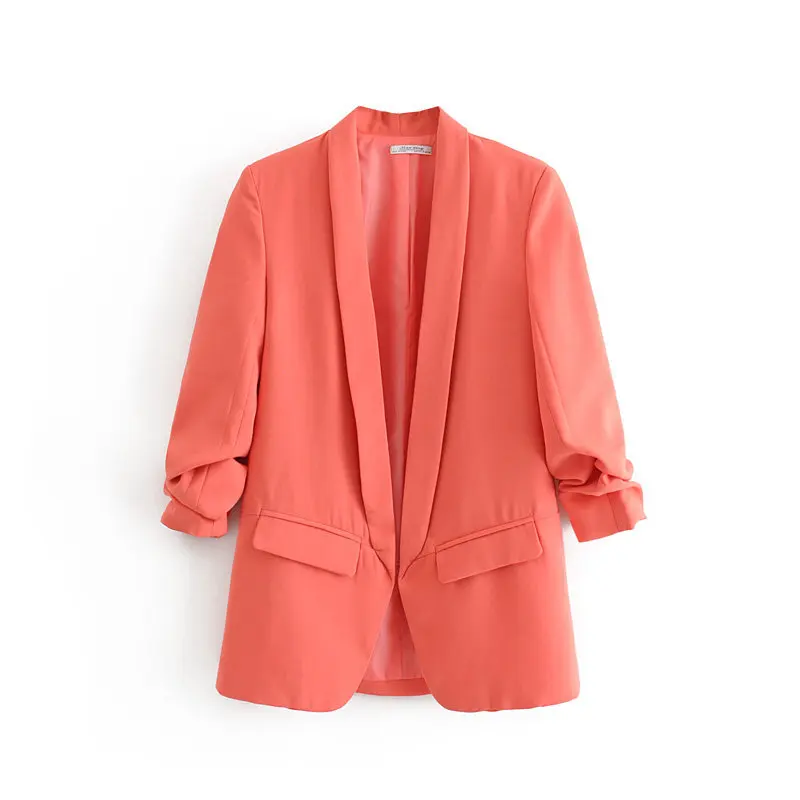 2019 Elegant Office Ladies Blazers Women Spring Solid None Button Slim Work Suit Jacket Female Yellow Rose Red Blazer Coat Tops