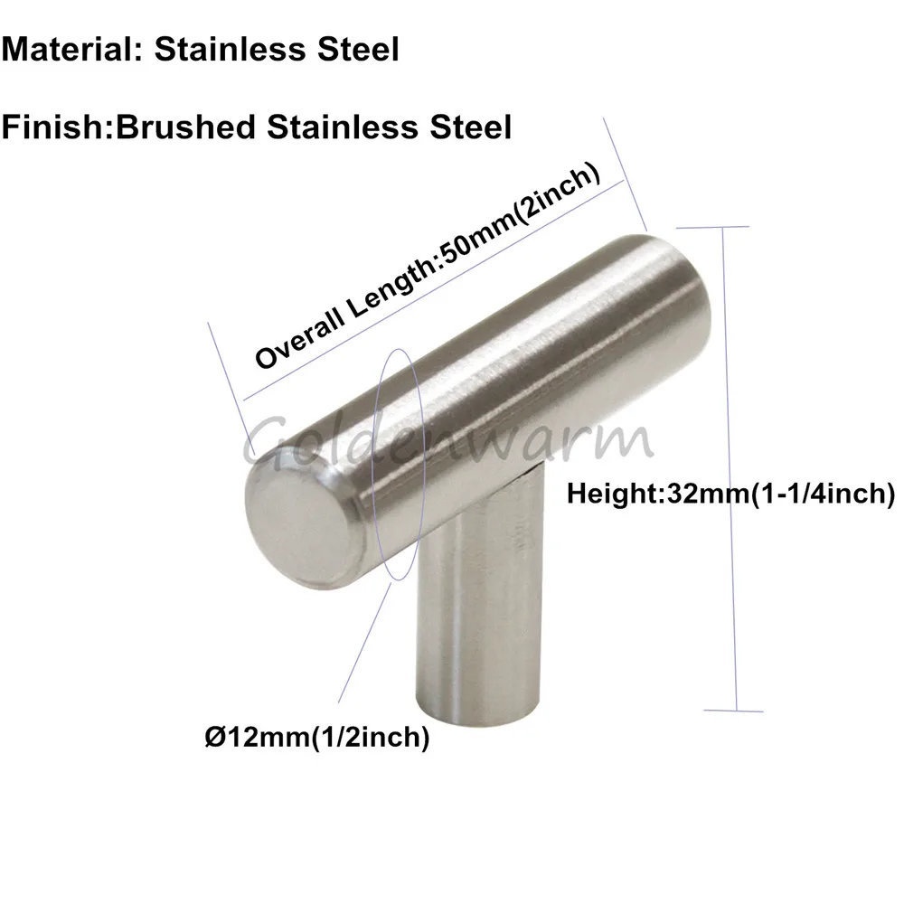 Современная матовая ручка для кухонного шкафа из нержавеющей стали, Т-образный диаметр 12 мм, 0,5 дюйма, общая длина, 2 дюйма, ручка для мебели, 10 шт. в упаковке