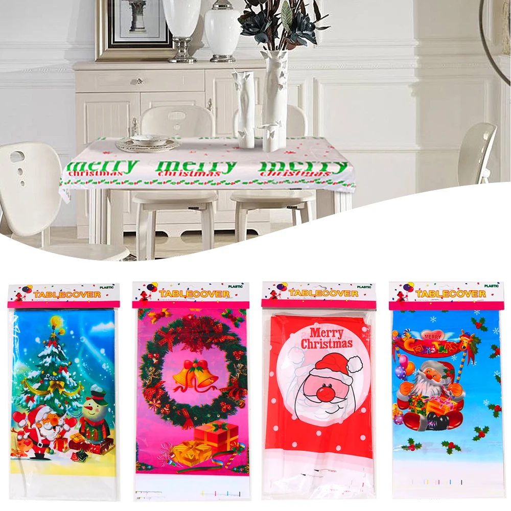 

1PC New 110*180cm Christmas Tablecloth Santa Claus Rectangular Linens Party Table Covers Home Kitchen Dining Table Decorations