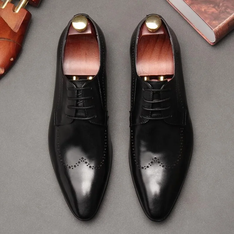 OMDE/2019 Новое поступление, мужские полуботинки из натуральной кожи, с острым носком, на шнуровке, модельные туфли, мужские деловые туфли