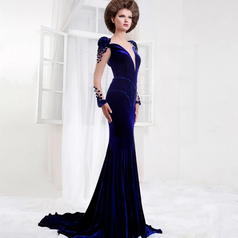 Popular Blue Velvet Evening Gown-Buy Cheap Blue Velvet Evening Gown