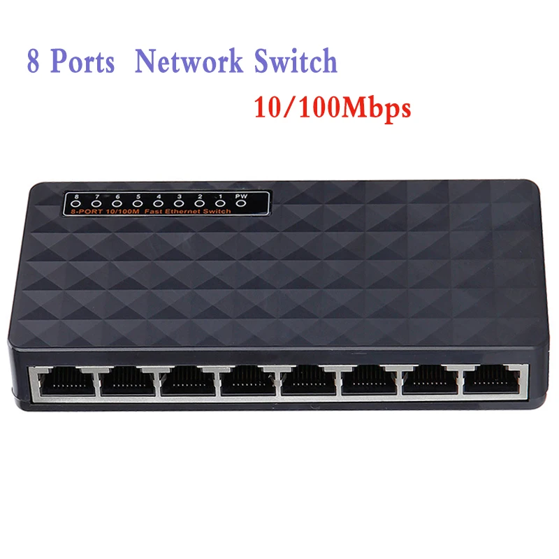 Network Switch 8 Ports 10/100Mbps Fast Ethernet Switch RJ45 LAN Hub US EU Plug 