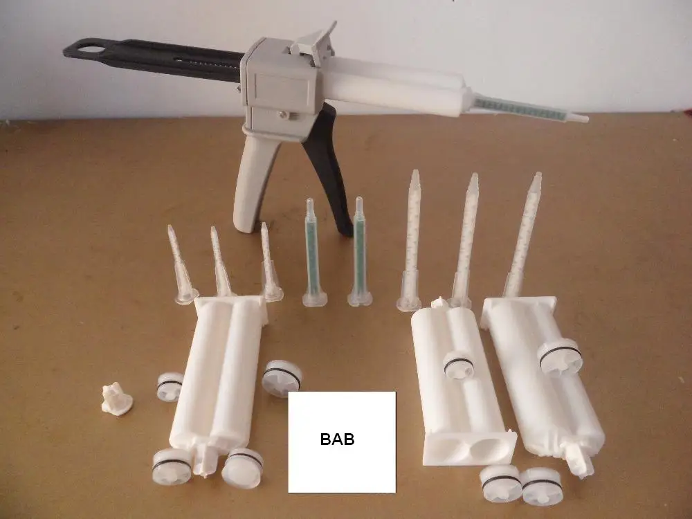 Epoxy resin AB Glue caulking dispense Gun 50 ML 2:1 & 1:1 Universal Manual Dispense mixing Gun with Cartridge & Mixing Nozzle Epoxy resin AB Glue caulking dispense Gun 50 ML 2:1 & 1:1 Universal Manual Dispense mixing Gun with Cartridge & Mixing Nozzle
