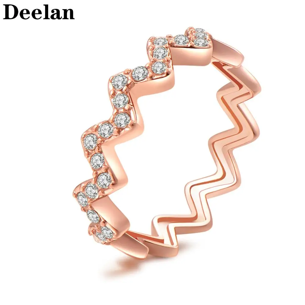 

DEELAN rings for women Fashion crystal rose gold wave jewelry Girl romantic wedding zircon ring Valentine's Day gift jewellery