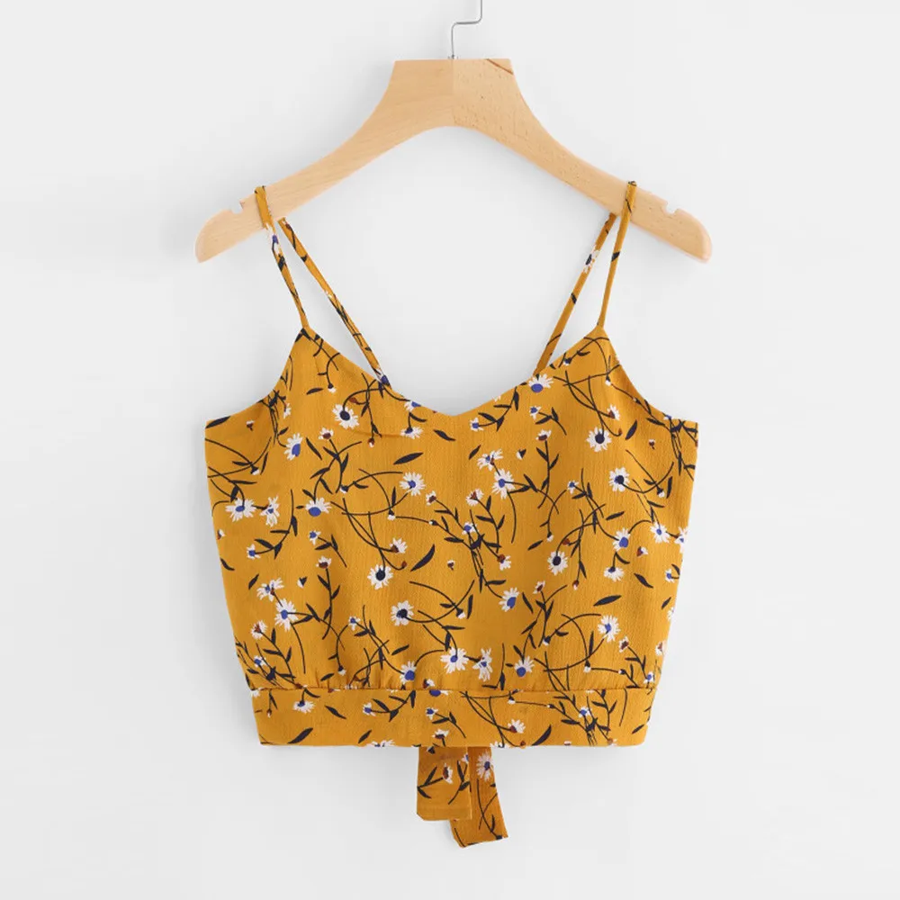 

Crop Top Tie Back V Neck Print Floral Cropped Feminino Women Summer 2019 Fashion Sleeveless Ladies Sexy Vest Tops Tee FD