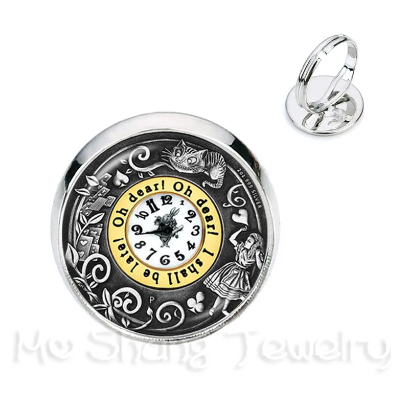 

A Mad Tea Party Mad Hatter March Hare Fairy Tale Art Rings Alice In Wonderland Silver/Golder 2 Color Adjustable Rings
