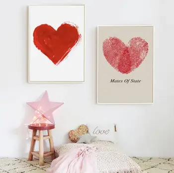 

2 Pieces Modern Abstract Red Fingerprint Heart Canvas Painting Art Print Poster Picture Wall Bedroom Office Home Decor Unframed