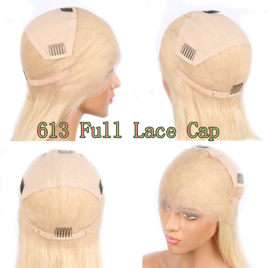 Короткие 613 блонд полный парик шнурка предварительно сорванные Remy бразильские прямые человеческие волосы срезанные боб полный парик шнурка 150% плотность для женщин