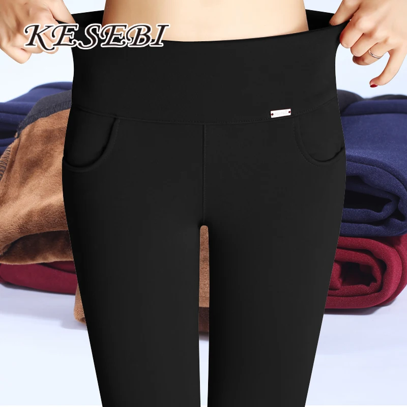 

Kesebi X428#1958 2016 Autumn and Winter Women Thick Warm Slim Full Length Plus Size Trousers Female Elastic High Waist Pants