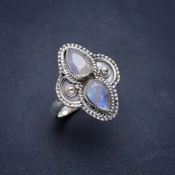 

Natural Rainbow Moonstone Handmade Unique 925 Sterling Silver Ring 7 A1067