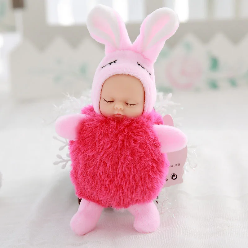 Мини kawaii спящие Детские куклы плюшевые игрушки Bjd bebe кукла брелок Подвеска для детей Девочка Рождество подарок на день рождения мягкая ПВХ игрушка - Цвет: Mei red rabbit