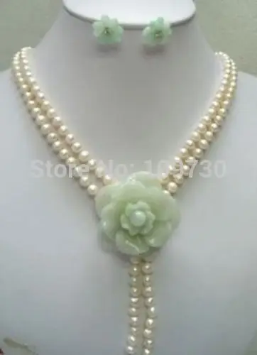 

Jewelry 00901 Beautiful pearl jade flower pendant necklace earring