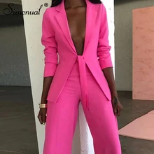 Simenual Fashion Women Pink Blazer Long Sleeve Office Lady Jacket Bandage Slim Solid Casual 2019 Autumn Blazers Deep V Neck New