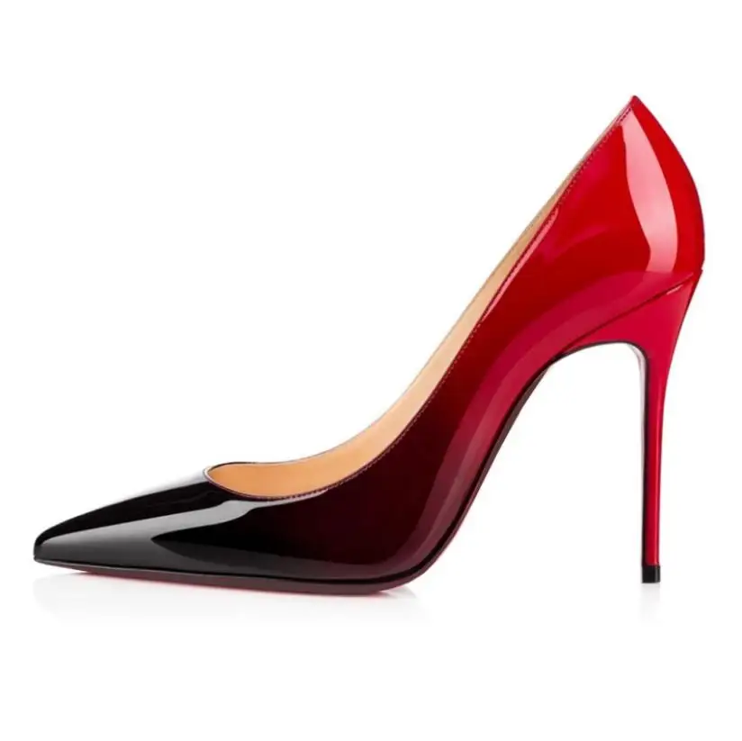 

Spring new gradient color pointed high heels patent leather stiletto women's shoes leather black silver wedding shoes banquet