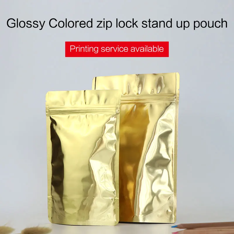 

glossy gold stand up pouch with zipper aluminum foil zip lock bag tea coffee bean food packaging bags custom printing available