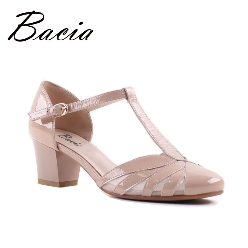 Bacia Full Grain Leather Sandals Handmade Quality Women Shoes Spring Summer Square Heels Genuine Leather Pumps