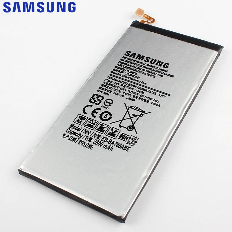 Оригинальная сменная батарея samsung для Galaxy A7 A700 A700S A700L A700FD, настоящая батарея для телефона, EB-BA700ABE, 2600 мАч
