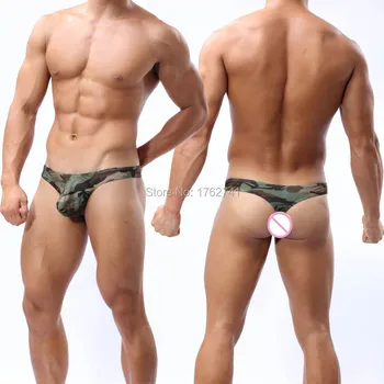

Men's Camouflage Thong Gay Underwear Mini Bikinis Bulge Pouch T-back Sexy Pants