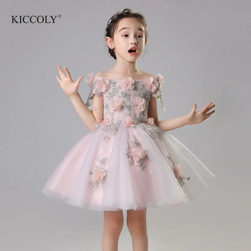 Милое рождественское платье с цветочным узором для девочек; вечерние платья принцессы с открытыми плечами для девочек; Платья с цветочным рисунком для первого причастия