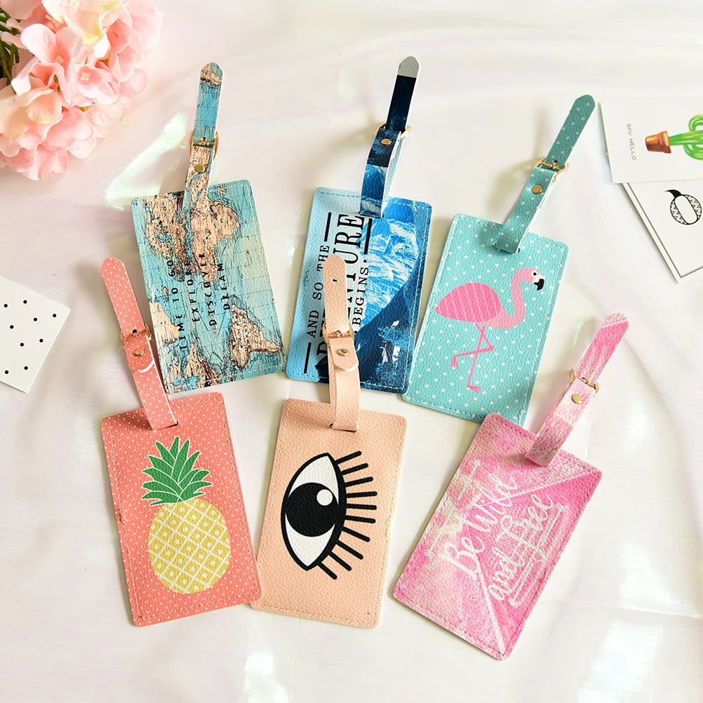 Cartoon Animal Flamingo Luggage Tag Travel Accessories PU Leather Suitcase ID Address Holder Baggage Boarding Tag Portable Label