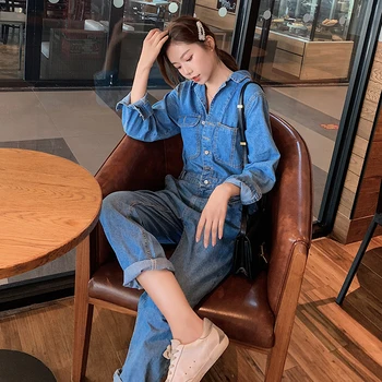 

2019 Spring and Summer New Jumpsuits Fashion Korean Street Style Jeans Trend Wild Denim Blue Jumpsuits Size S-XL