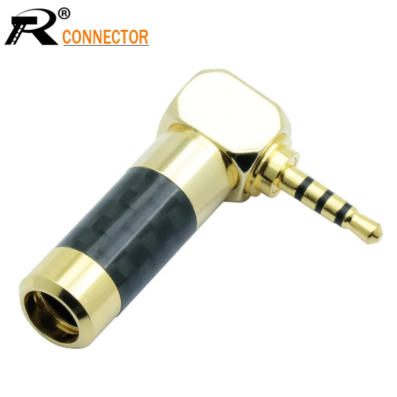 

1PC Right Angle Gold Plated 2.5mm Stereo Mini Jack Plug 4pole Connector Carbon Fiber Mini Plug jack Fit for cable up to 6mm