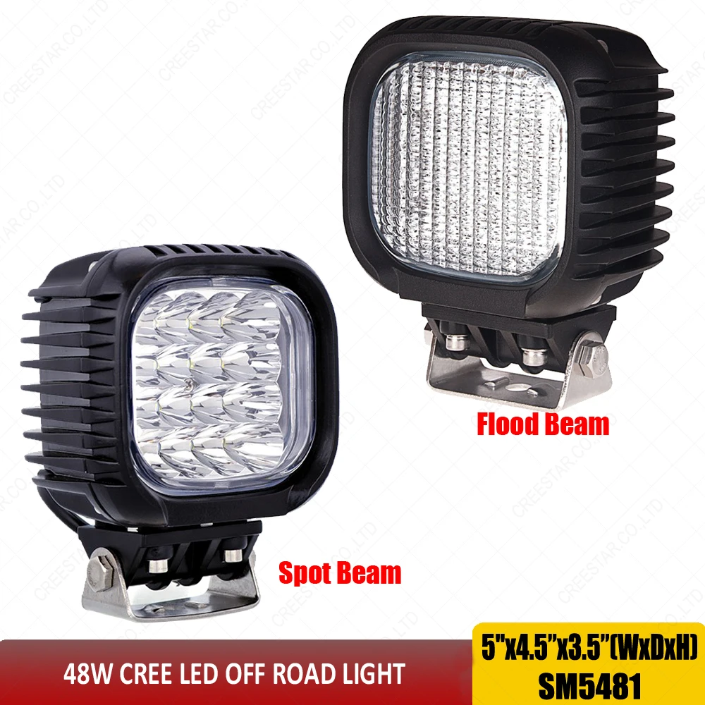 

48W 5" High Power LED Work Light Flood Beam Fog Lamp Offroad UTE SUV BOAT 12V 24V LED Spotlights Rouner 16leds Tractor lights x1
