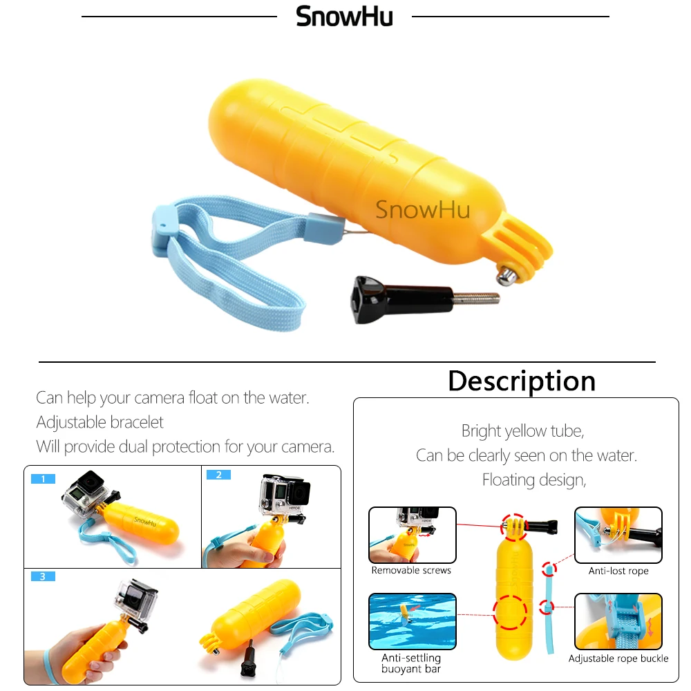 SnowHu para Gopro accesorios set para go pro hero 7 6 5 4 3 kit de montaje para SJ5000 para Eken para xiaomi para yi 4 k trípode de cámara GS13 - 5