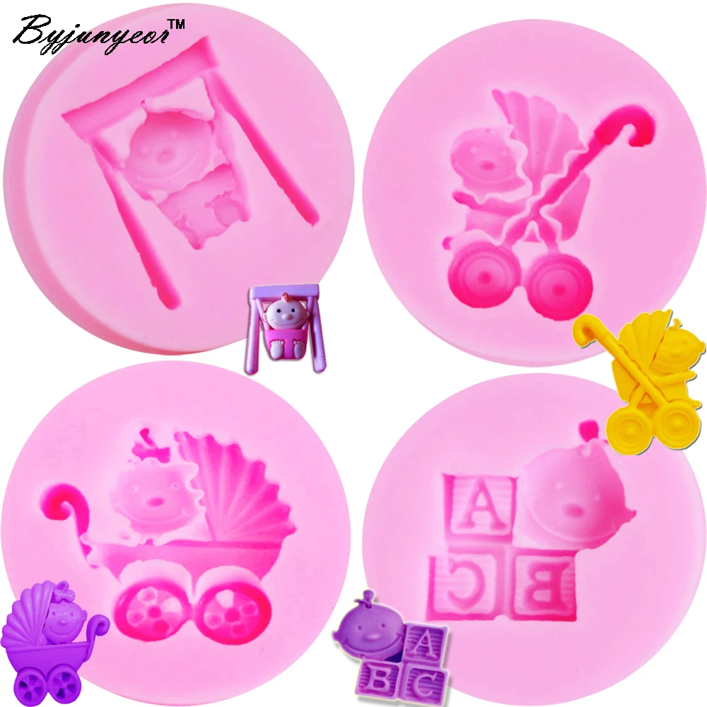 M-C076 4 шт. силиконовые формы Baby shower качели DIY силиконовые 3D торт Фондант плесень сахар, шоколадный торт украшения инструмент